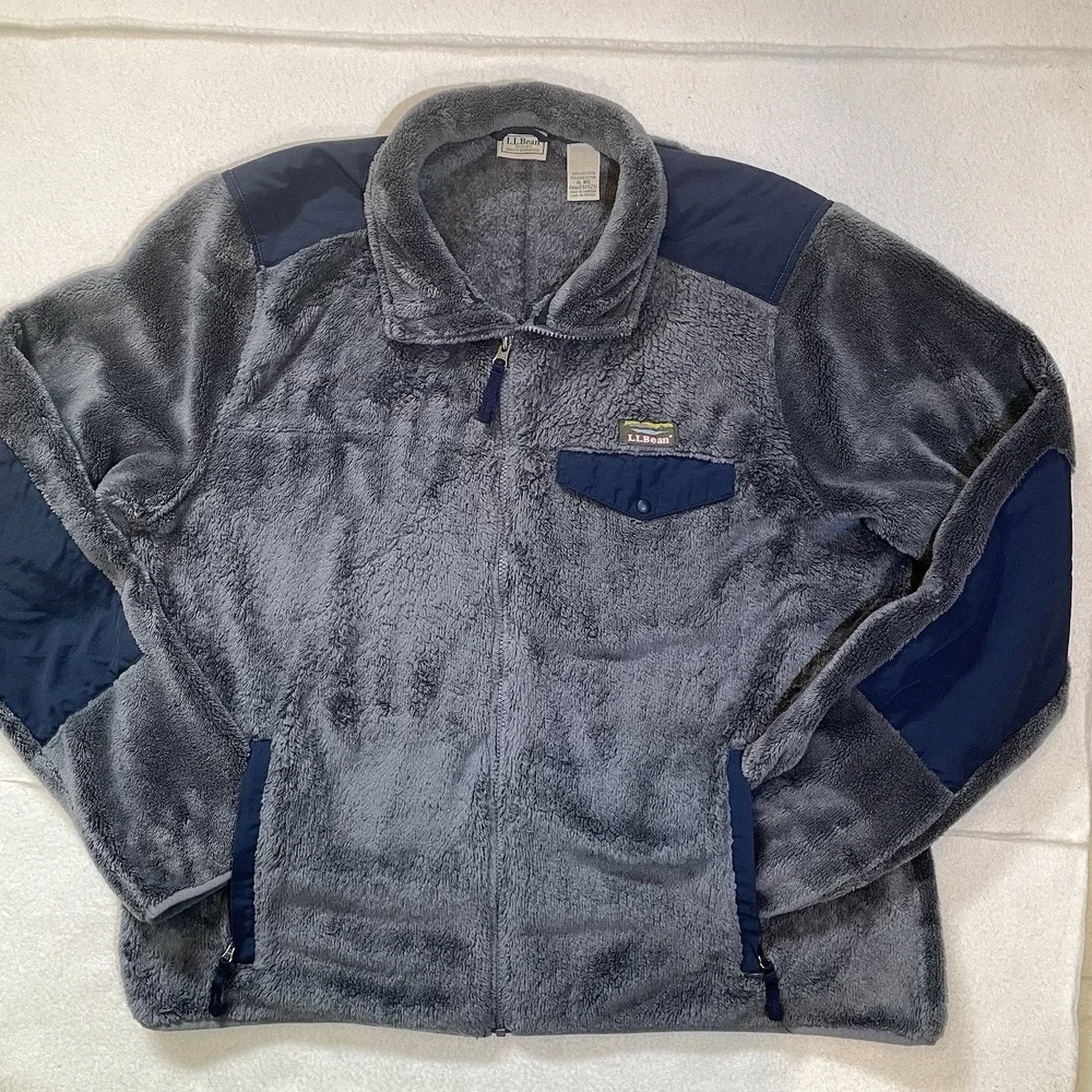 L.L.Bean Hi-Pile Fleece Jacket Gray Full Zip Men's Size XL Fleece Lined Retro